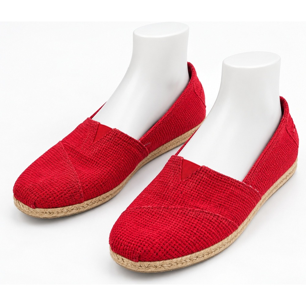 TOMS Alpargata Espadrille Slip On Shoes Womens Red Textured Knit Jute Trim